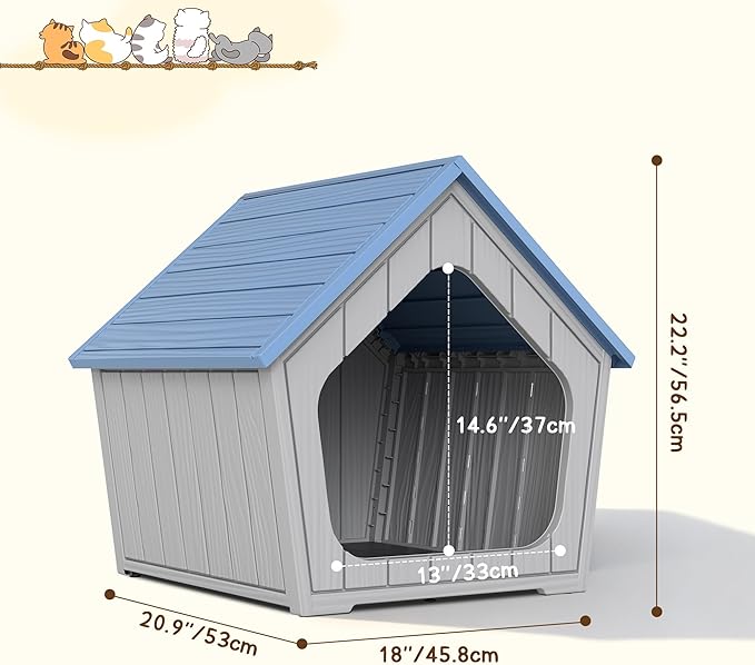 Multi-use Cat Litter Box Enclosure with Spacious Door, Plastic Hidden Litter Box & Cat Bed with Hidden Air Hole, Cabin-Style Cat House Suitable for Warm Outdoor and Indoor Use, Blue
