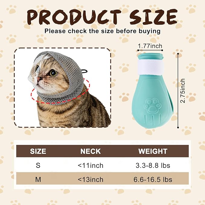 Adjustable Cat Muzzle for Grooming with 4 Paw Cover, Breathable Mesh Cat Head Cover, Anti-Bite Cats Mask, Silicone Paw Protector for Nail Trimming, Bathing (M)