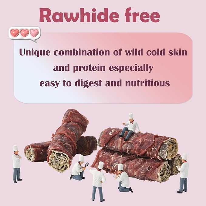Dog Cod Skin Treats, Duck Wrapped Cod Skin Sticks, Rawhide Free Dog Treats Chews Bones, Extra Large