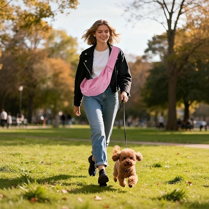 Dog Sling Carrier for Small Dogs and Cats Up to 16.5 Lbs, Breathable Thick Shoulder Strap Pet Crossbody Shoulder Bag, (Pink, 1 Pcs) Intended for Outdoor/Camp/Travel