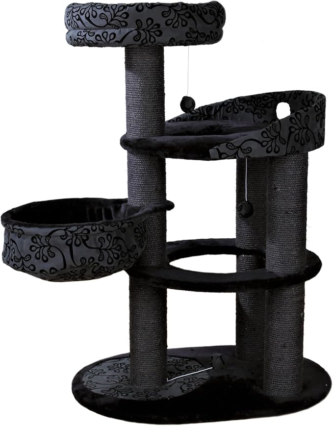TRIXIE Filippo 50-in Cat Tower, Sisal Scratching Posts, Cat Tree with Hammock, Platforms, Bed, Dangling Cat Toys, Black