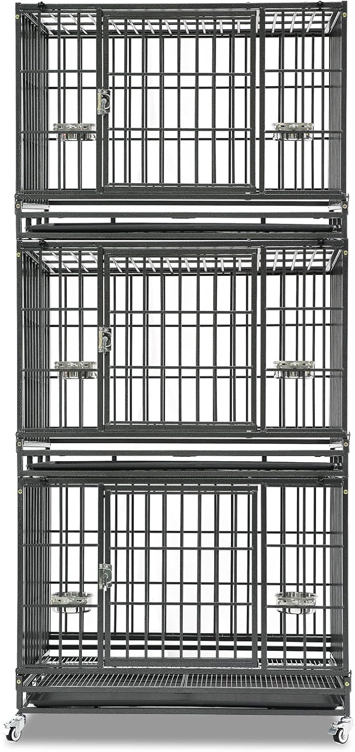 Homey Pet Three Levels 37 Inch Dog Crate, Escape Proof Dog Cage Kennel Indoor with Top Access and Lockable Wheels, Removable Tray, Heavy Duty Dog Crates for Medium/Small Dogs