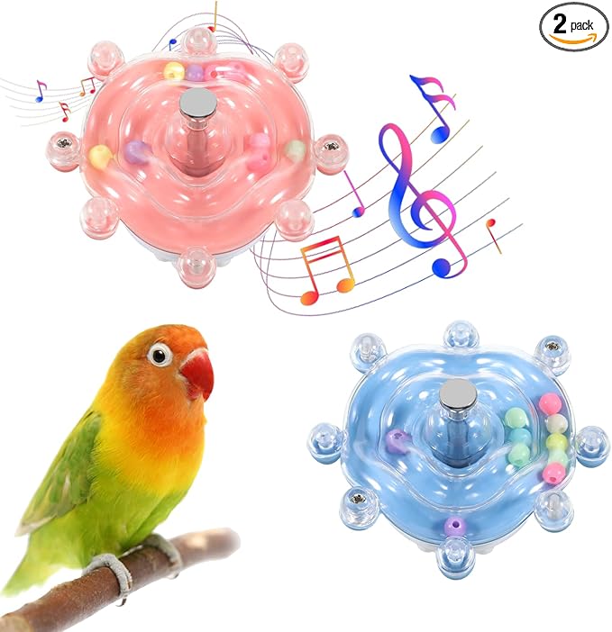 2 Pcs Bird Toys for Parakeets, Parrot Spinner Toy, Colorful Parakeet Toys Wheel, Interactive Spinner Rattle Parrot Toys for Bird Cage, Accessories for Entertainment Chewing Exercise, Color 2