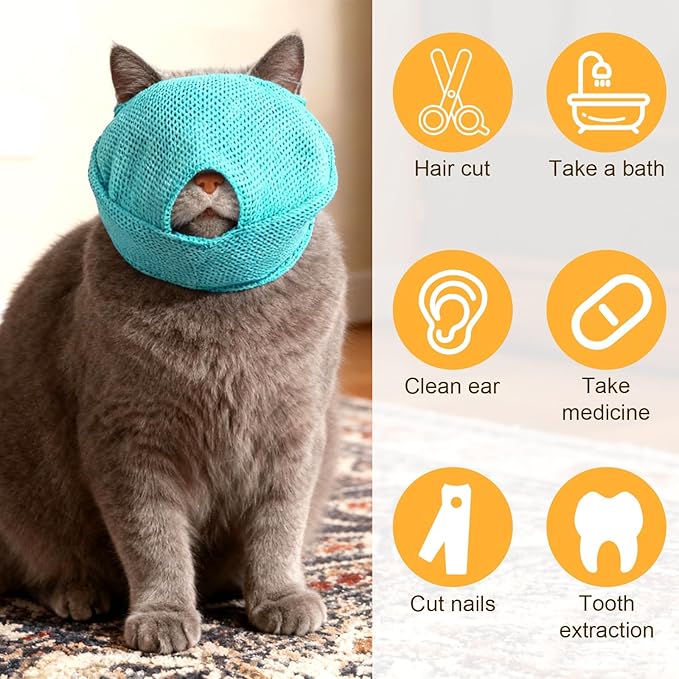 2Pcs Cat Muzzles Breathable Mesh Muzzles with Soft Mesh Covered, Cat Muzzle for Nail Trimming, Anti Bite Anti Meow Prevent from Biting
