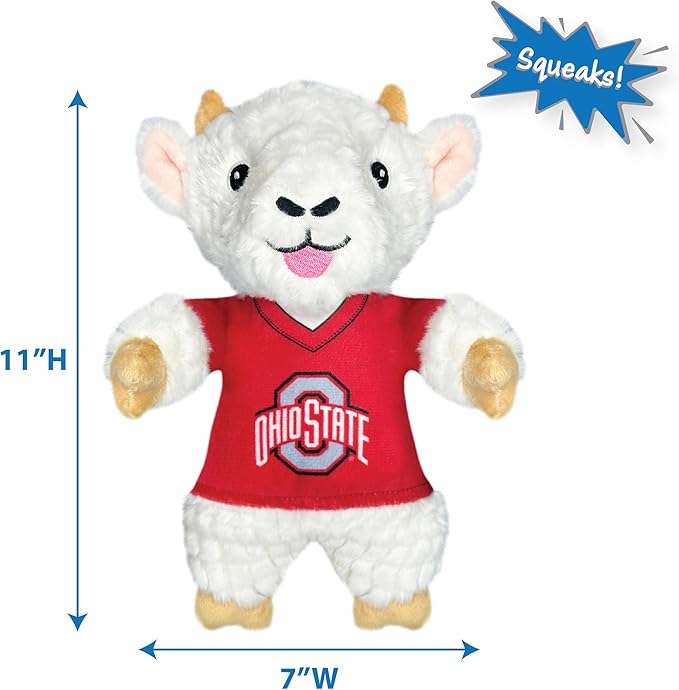 Pets First NCAA Ohio State Buckeyes Goat Plush Toy for Dogs and Cats with Squeaker, Wearing a Team Jersey! Fun & Sporty Goat Shaped Dog Chew Toy, Interactive Pet Toy