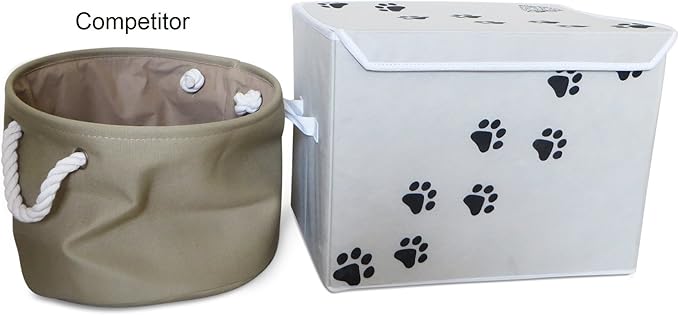 Feline Ruff Large Dog Toys Storage Box. 16" x 12" inch Pet Toy Storage Basket with Lid. Perfect Collapsible Canvas Bin for Cat Toys and Accessories Too! (Tan)