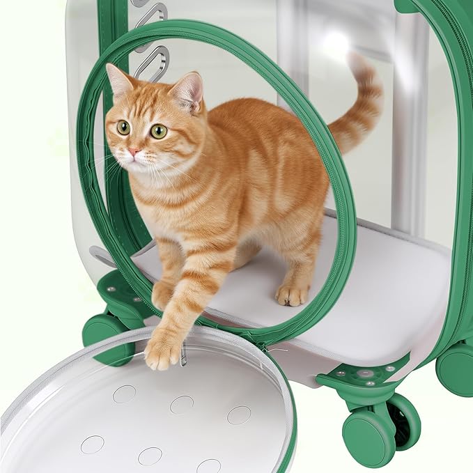 Portable Pet Carrier Trolley Box - Ventilated PC Travel Carrier with Silent Shock-Absorbing Wheels, Telescopic Handle for Cats, Small Dogs, Puppies - Outdoor Hiking, Camping, Car & Airline A