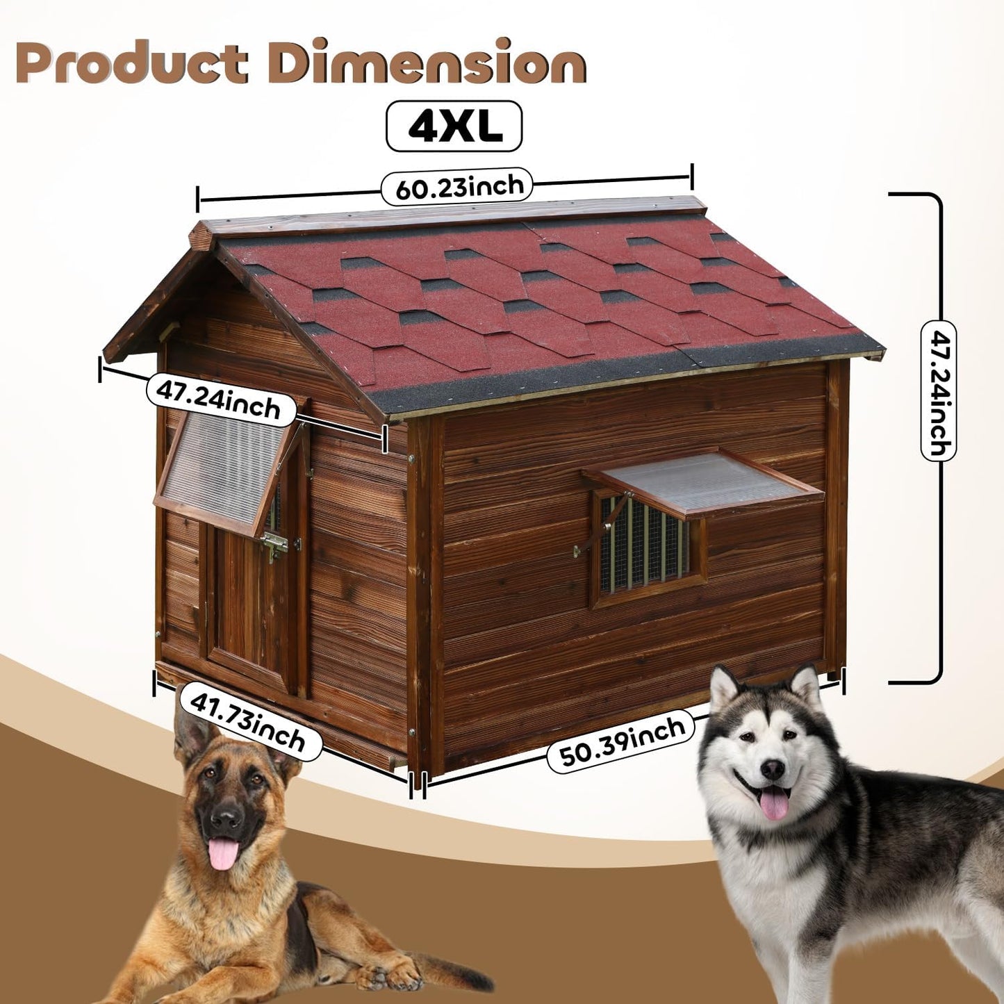 Dog House Outdoor for Large Breed Dogs,Waterproof Dog House Outdoor Outside with Weatherproof Finish,Door,Cozy Dog Kennel Indoor Large for All Seasons,4XL- 60.24"(D) X 47.24"(W) X 50.39 "(H)