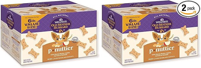 Old Mother Hubbard Wellness P-Nuttier Dog Biscuits,Natural,Training Treats,Peanut Butter Flavor,Mini Size,(6 Pound Box),(Pack of 2)