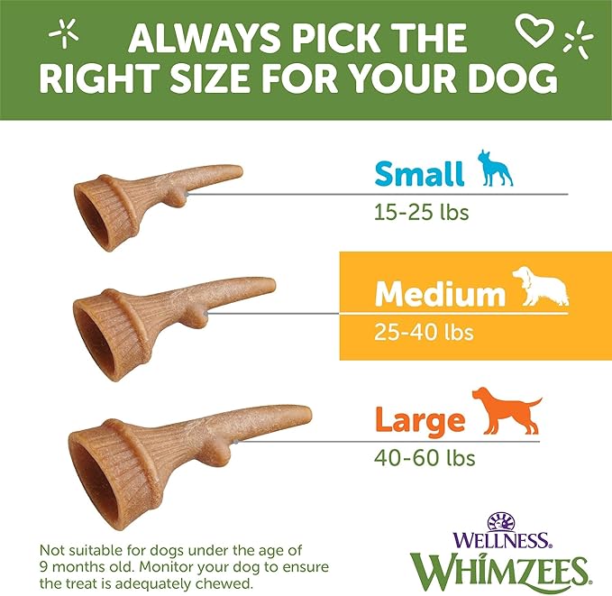 Wellness WHIMZEES Antler Occupy Dog Dental Treat, Chews, Freshens Breath, Medium Size, 12.7 oz Bag, 12 Count
