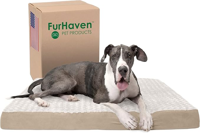 Furhaven Orthopedic Dog Bed for Large Dogs w/ Removable Washable Cover, For Dogs Up to 125 lbs - Ultra Plush Faux Fur & Suede Mattress - Cream, Jumbo Plus/XXL