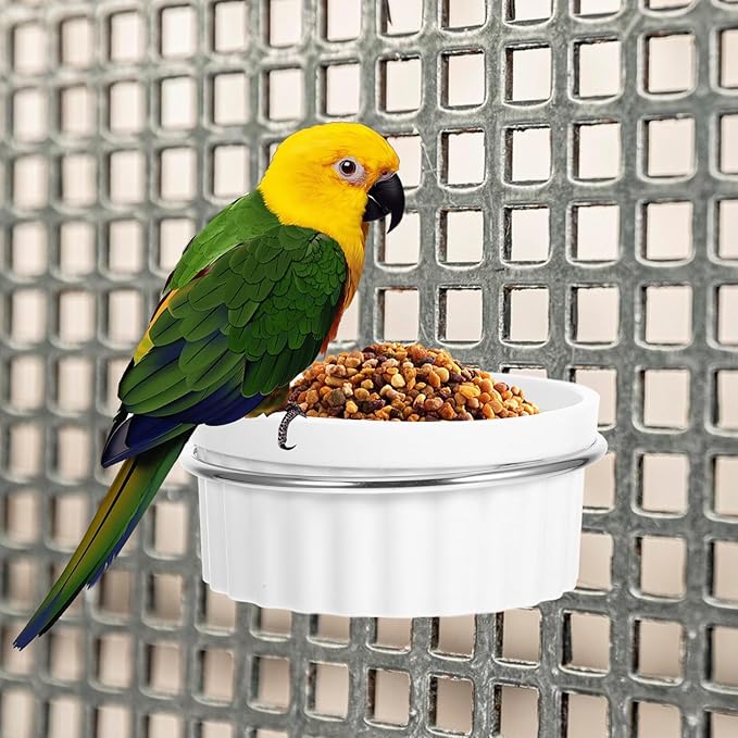 Parrot Food and Water Bowl for Bird Cage Stainless Steel Small Bird Cage Bowl with Hanging Hook Accessory for Parakeets and Cockatiels