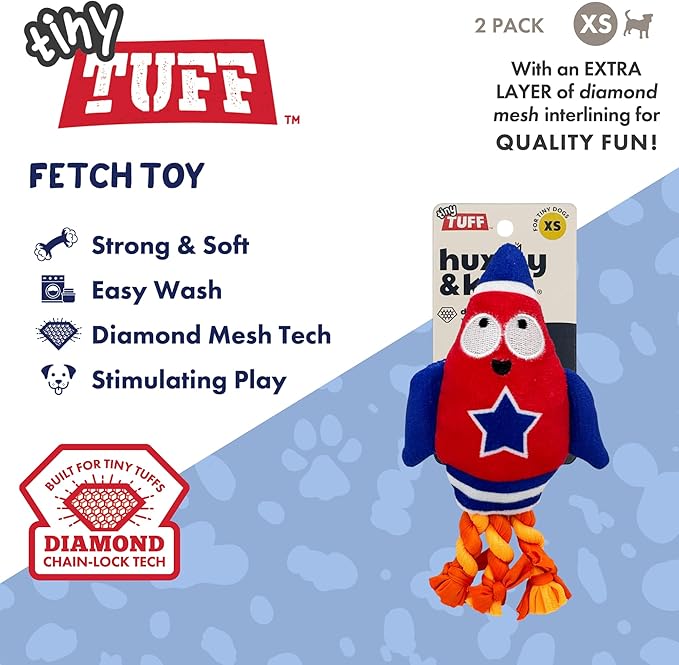 Huxley & Kent Funny Dog Toy w/Squeaker – Power Plush Squeaky Dog Toys for Small Dogs – Durable Small Stuffed Animal for Indoor Play & Fetch - Tiny Tuff Rocket Man