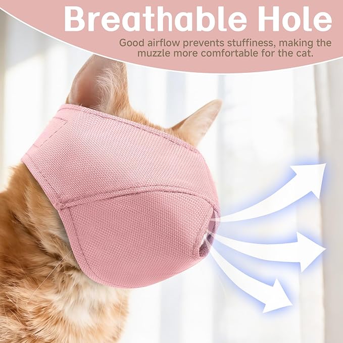 BARKLESS Cat Calming Muzzle for Grooming & Nail Trimming, Oxford Muzzle with Shading Design to Help Calm the Cat Down, Soft Head Cover to Prevent Biting & Scratching (Pink, S)