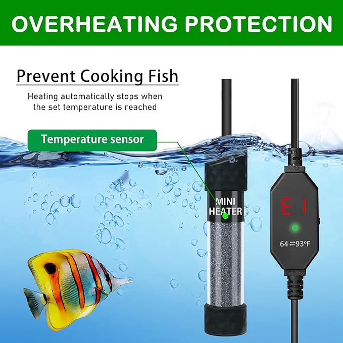 Small Submersible Aquarium Heater, Adjustable Mini Fish Tank Heater 25W 50W 100W 150W with External Temperature Controller, Digital Display, for 5/10/20/30 Gallons (50W)