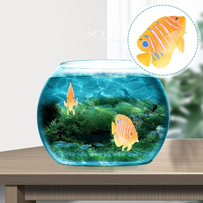 Ipetboom Silicone Artificial Angelfish Aquarium Fish Tank Decoration Floating Simulation Fish Ornament for Tropical Aquatic Landscaping 3.5X2.6X1.2 Inch