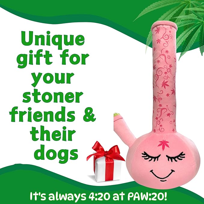 My Name is Harmony Bong, Funny Squeaky Weed Dog Toy, Cute Stuffed Parody Pot Bong, Cool Plush 420 Novelty Gift for Pets, Sized for Puppies & Small, Medium & Large Breeds, Fetch & a Photo Prop