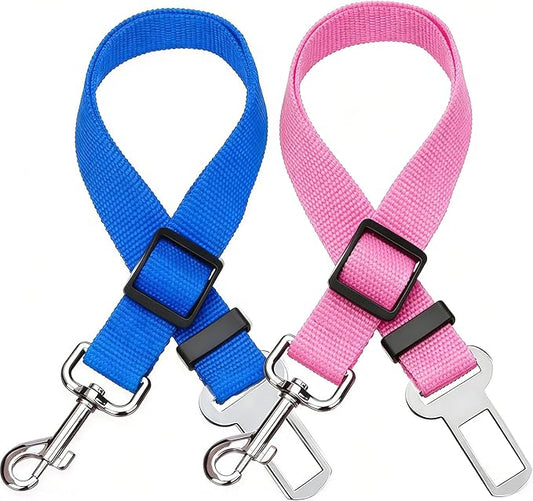 Elisel 2 Packs Adjustable Length Pet Dog Cat car seat Belt Pet seat Belt Pet Accessories for Dogs Cats and Pets (Blue Pink)