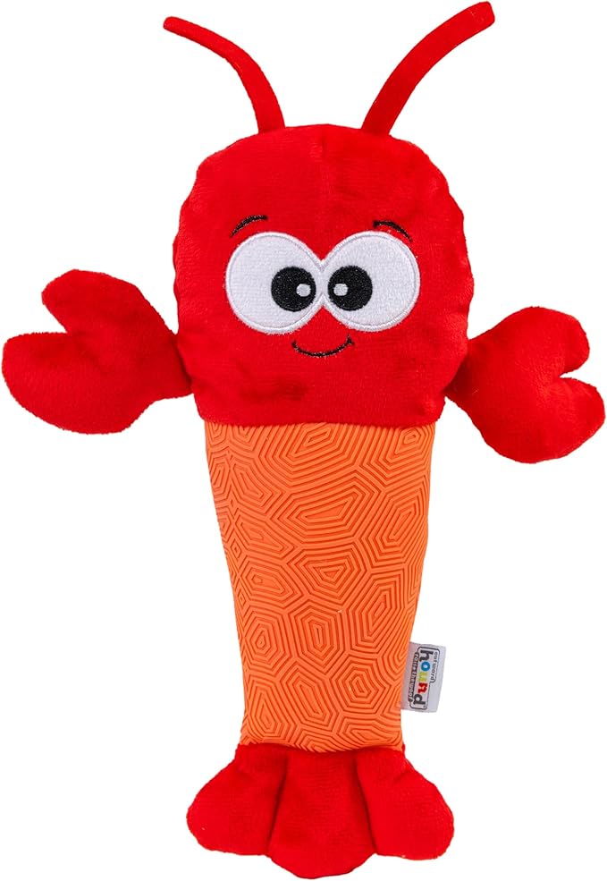 Outward Hound Coated Critterz Dog Toy – Plush & Molded Texture, Squeaky Fetch, Small & Medium Dogs, Lobster, 10.4"