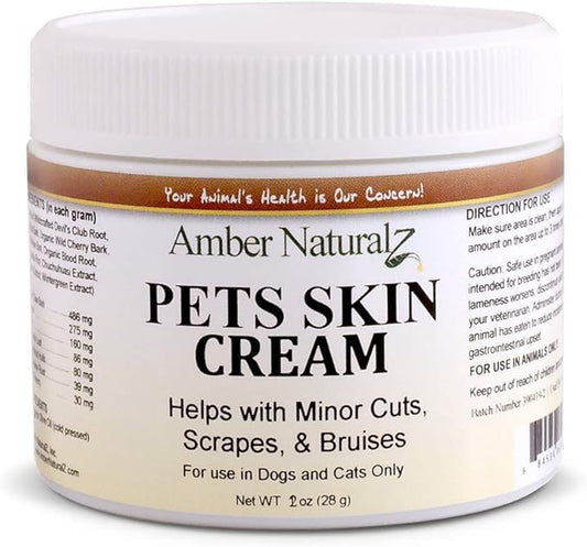 AMBER NATURALZ Pets Skin Cream Herbal Balm for Dogs and Cats | Pet Skin Cream for Minor Scrapes, Paws, Snout, Skin, and Wrinkles | 2 Ounce Container