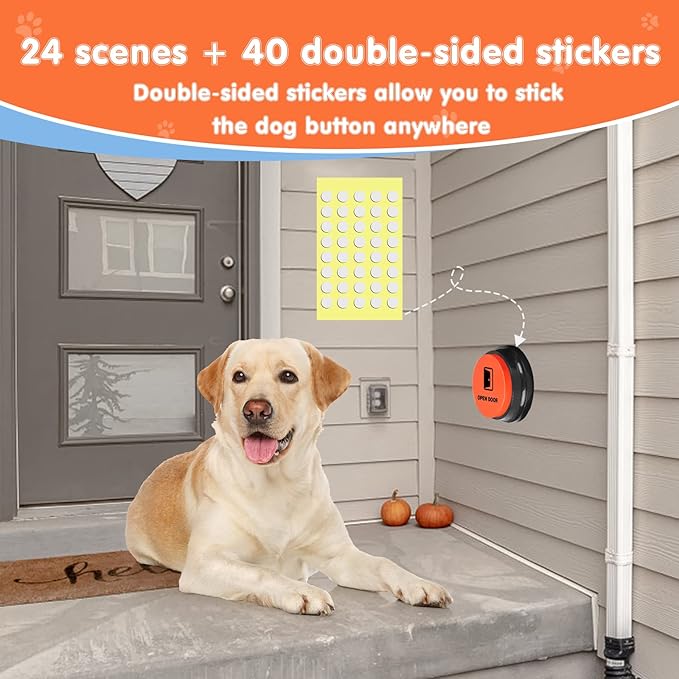 Dog Buttons for Communication,Talking Buttons for Dogs,4 Recordable Sound Buttons + 24 Scene Patterns + 1 Dog Button Mat+ 8 AAA Batteries