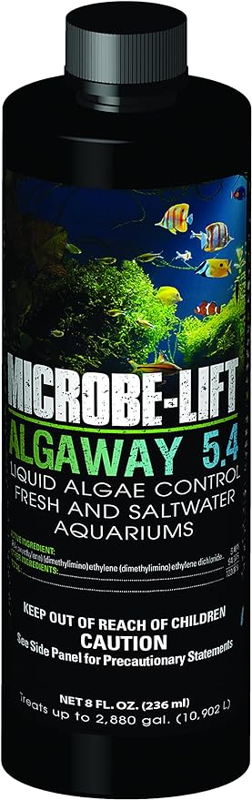 MICROBE-LIFT Algaway 5.4 Algae Remover for Aquariums, Algaecide for Freshwater and Saltwater Tanks, Aquarium Algae Control and Fish Tank Cleaner, Safe for Fish and Plants, 8 Ounces (ALGAA08)