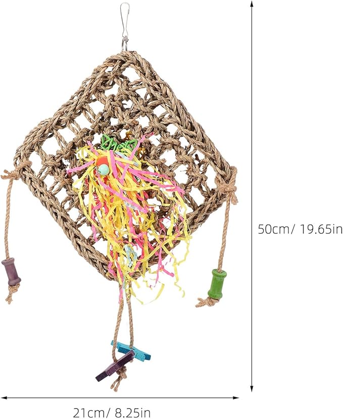 FRCOLOR Natural Seagrass Birdcage Hanging Woven Hammock for Parrots Parakeets Foraging Climbing Chewing Safe Cage Accessory