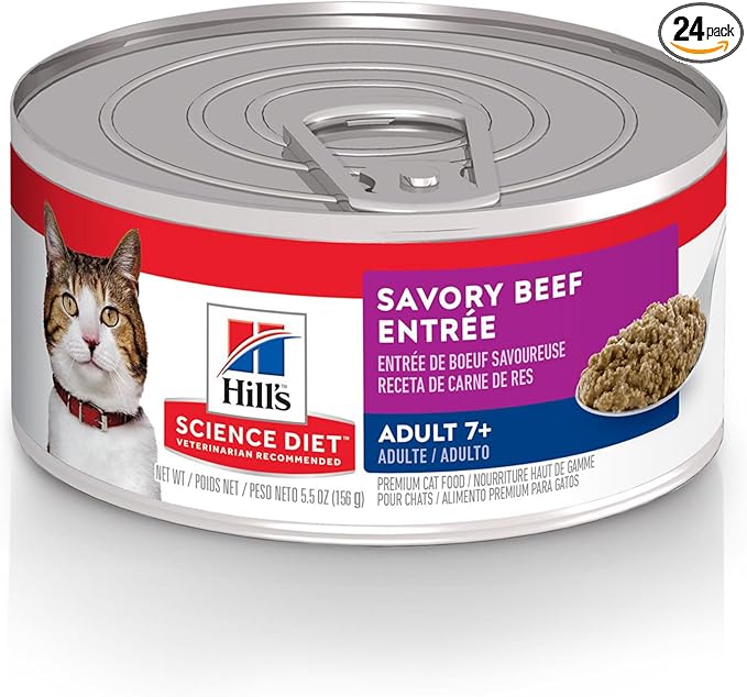 Hill's Science Diet Adult 7+ Wet Cat Food, Beef Minced, 5.5 oz. Cans, 24-Pack