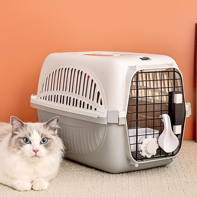 Pet Carrier for Small Dogs and Cats, Cat Carrier Plastic Dog Transport Box Pet Box for Outdoor Travel - Easy to Assemble Ample Space Excellent Ventilation (Grey)