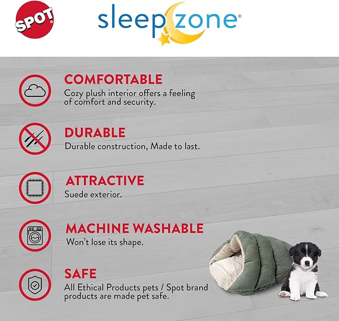 SPOT Sleep Zone Cuddle Cave - Cat Cave Bed for Indoor Cats and Mini Dogs, Durable, Comfortable, Washable for Kittens and Puppies Under 10 lbs and 12 inches Long, Sage Color