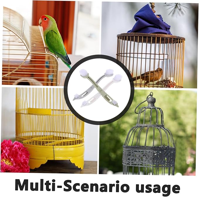 Toyvian 3pcs Bird Cage Cleaning Brush with Dual Gentle Bristles for Cleaning of Bird Cages and Material Accessory