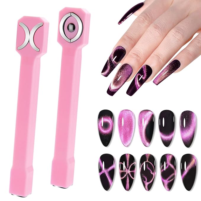 Honey Joy 3-in-1 Cat Eye Magnet for Nails, Multi-Function Nail Magnet Stick, Upgraded Cateye Magnet Tool for 3D Magnetic Cat Eye Gel Polish Nail Art, Salon & Home Use (NAT253-Pink)