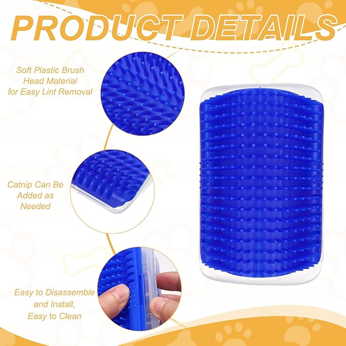 Self Grooming Cat Brush, Cat Self Groomer Scratcher with Catnip Softer Scratchers Wall Corner Groomer Massage Combs (2Pcs, S, Blue) for Long Short Fur Pets/Kittens/Puppies