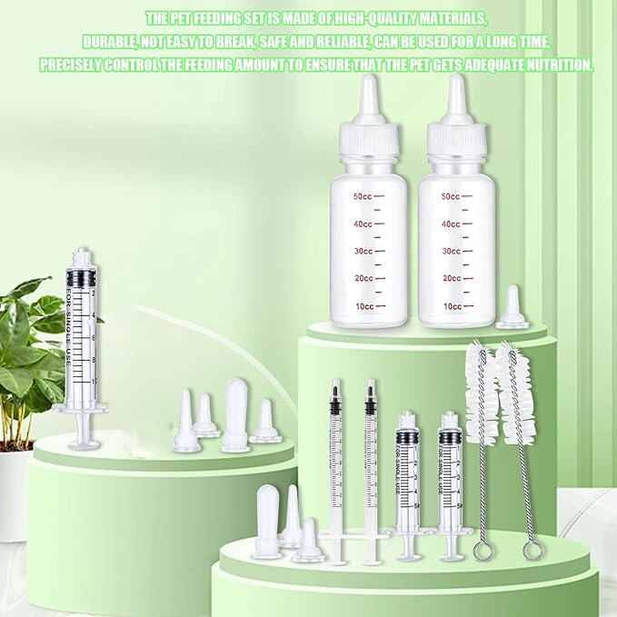 Suxgumoe Pet Feeding Bottle Set, Feeding Silicone Nipple with Bottle and Syringes, Reusable Pet Nursing Kits Feeding Tools for Rabbits, Small Animals (17pcs Pet Nursing Kit with Bottles)