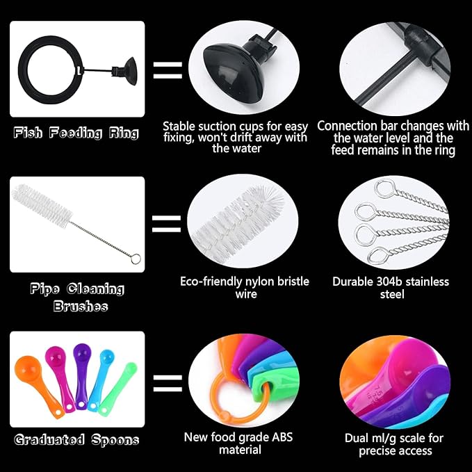 Fish Feeding Ring, Shrimp Feeding Dish, and Feed Measuring Spoon - Ideal Betta Fish Toys and Aquarium Accessories with Coral Feeder and Shrimp Tube