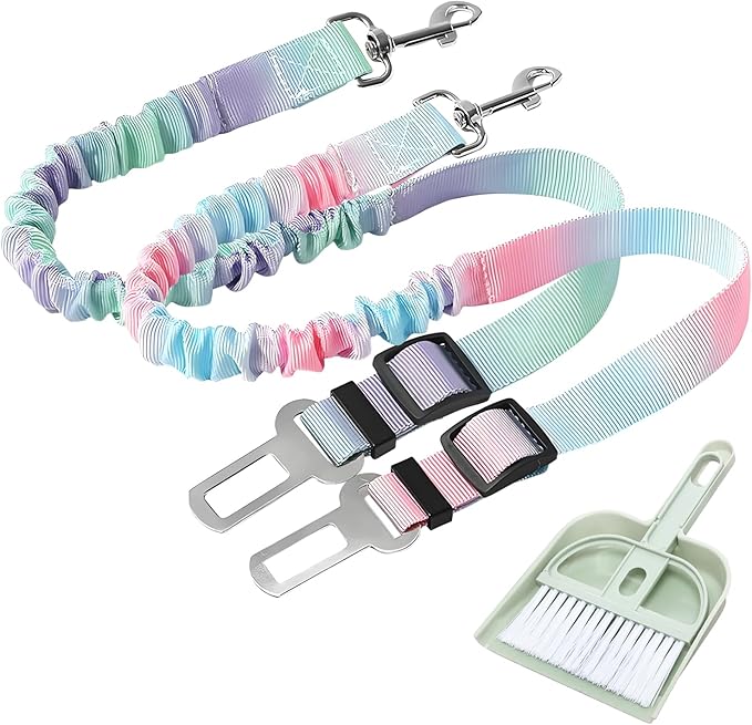2-Pack Pet Car Seat Belt Leash - Adjustable Dog Safety Harness for Small, Medium & Large Dogs, Vehicle Seat Belt Tether with Quick Clip & Cleaning Brush Set ﻿