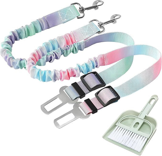2-Pack Pet Car Seat Belt Leash - Adjustable Dog Safety Harness for Small, Medium & Large Dogs, Vehicle Seat Belt Tether with Quick Clip & Cleaning Brush Set ﻿