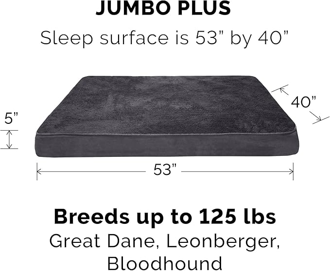 Furhaven Orthopedic Dog Bed for Large Dogs w/ Removable Washable Cover, For Dogs Up to 125 lbs - Terry & Suede Mattress - Gray, Jumbo Plus/XXL