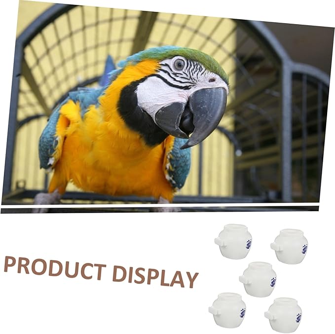 VOSAREA 5pcs Small Round Parrot Food Bowl Set with Blue and White Porcelain Pattern Bird Water Cup Bird Cage Feeder for Cockatiel Parakeet Pet Supplies