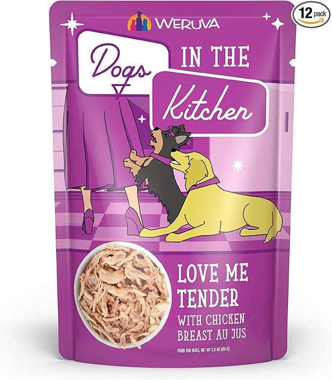 Weruva Dogs in the Kitchen, Love Me Tender with Chicken Breast Au Jus Dog Food, 2.8oz Pouch (Pack of 12), Purple