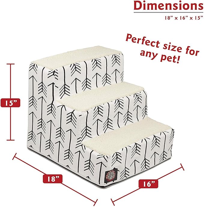 Majestic Pet 3 Step Portable Dog Stairs for Small Dogs to get on Bed Supports 250 lbs or Less – Dog Steps for High Bed with Machine Washable Cover –Pet Stairs for Cats Arrow White/Black