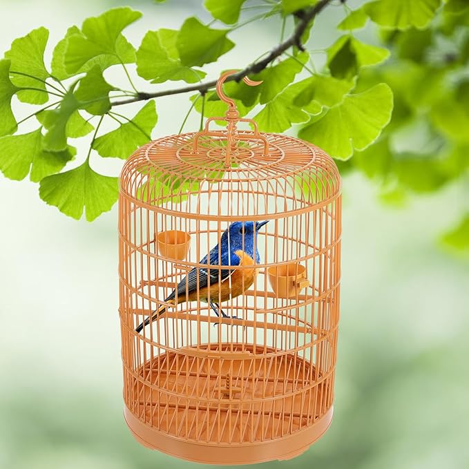 Gadpiparty Decorative Hanging Bird Cage for Small Animals Round Plastic Cage Featuring Lockable Door Stylish Nest Display for Finches Parakeets and Small Birds