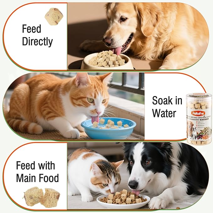 Freeze-Dried Chicken Cat Treats, Chicken Cube Snacks with Cranberry for Pets, Single Ingredient Chickens Dog Treat Bite-Sized Pieces