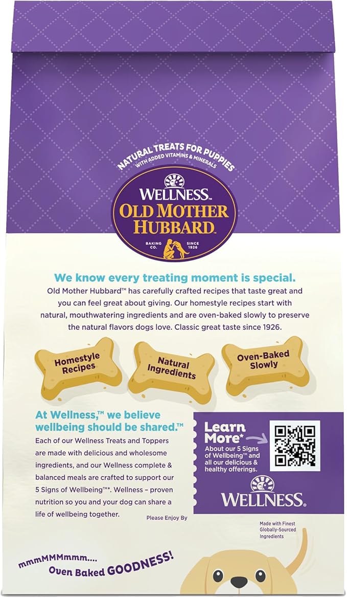 Wellness Old Mother Hubbard Classic Puppy Dog Biscuits, Natural Training Treats, Oatmeal and Chicken Flavor, Mini Size, 20 oz Bag