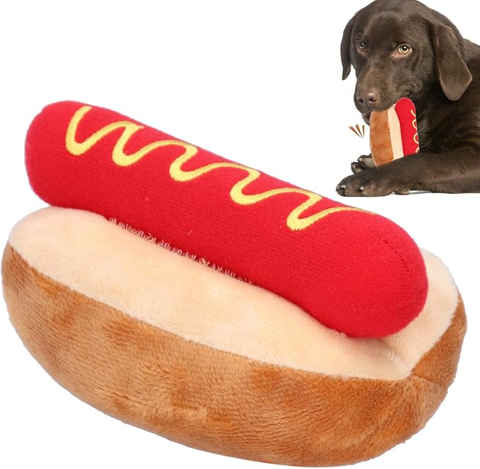 Plush Hot Dog Toy, Detachable Sound Making Design, Exquisite Food Shaped Plush Toy for Dogs Cats with 5.5x3.2x2.8in Compact Size