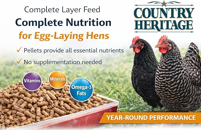 Country Heritage Hen Egg Layer Pellet 50lbs - 16% Protein Chicken Feed for Increased Egg Production & Strong Eggshells, High Protein
