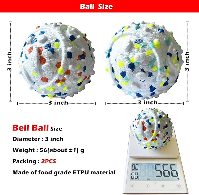 2Pack Dog Ball Squeak Toys Indestructible Dog Ball Float On Water Fetch Bouncy Durable Solid Rubber Ball for Puppy Small and Medium Dogs Playing Toys (Bell Ball 2Pcs White)