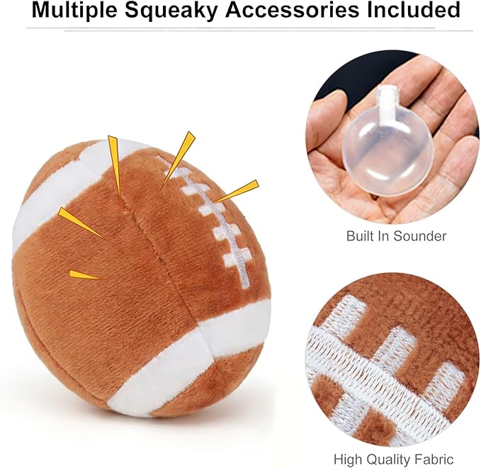 Dog Toys Balls - Chewable Plush Rugby for Dogs, Soft Pet Squeaky Ball Stuffed with Fluffy, Durable Indoor & Outdoor Dog Puzzle Toy, Birthday for Puppy Small & Medium Breeds