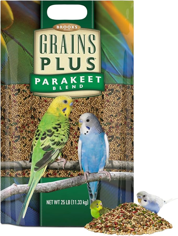 Brooks Brand Grains Plus Parakeet Blend, Bird Food Parakeet Bird Seed, Seed Mix, Millet for Budgie Seed, 25 lbs