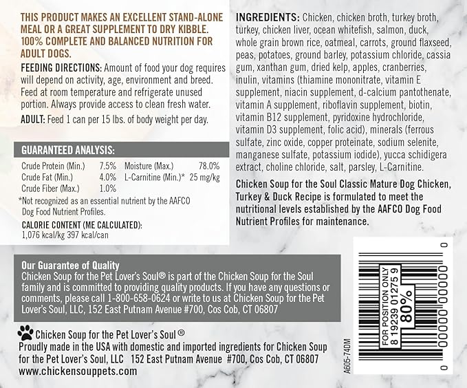 Chicken Soup for The Soul Pet Food - Classic Wet Dog FoodSoy Free, Corn Free, Wheat Free | Dry Dog Food Made with Real Ingredients No Artificial Flavors or Preservatives